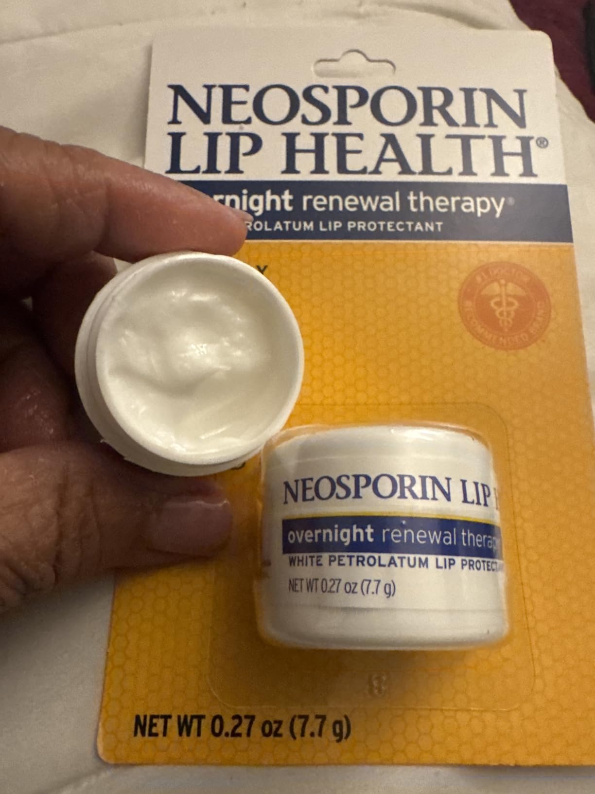 Neosporin Lip Health Overnight Renewal Therapy, 0.27 oz | White Petrolatum Lip Protectant, Nourishing Night Moisturizer to Repair Dry & Cracked Lips customer photo 2