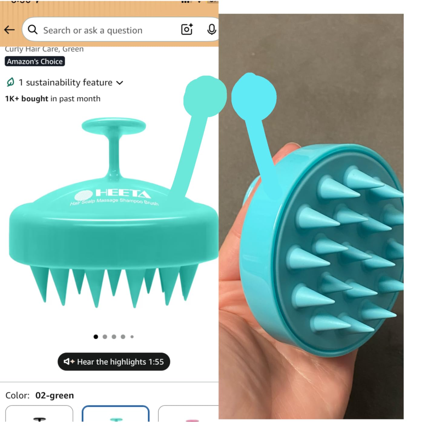 HEETA Scalp Massager Hair Growth, Soft Silicone Scalp Scrubber Shampoo Brush for Exfoliation, Dandruff Removal Head Massage Stress Relax, Wet & Dry Use for Thick Thin Curly Hair Care, Black customer photo 2