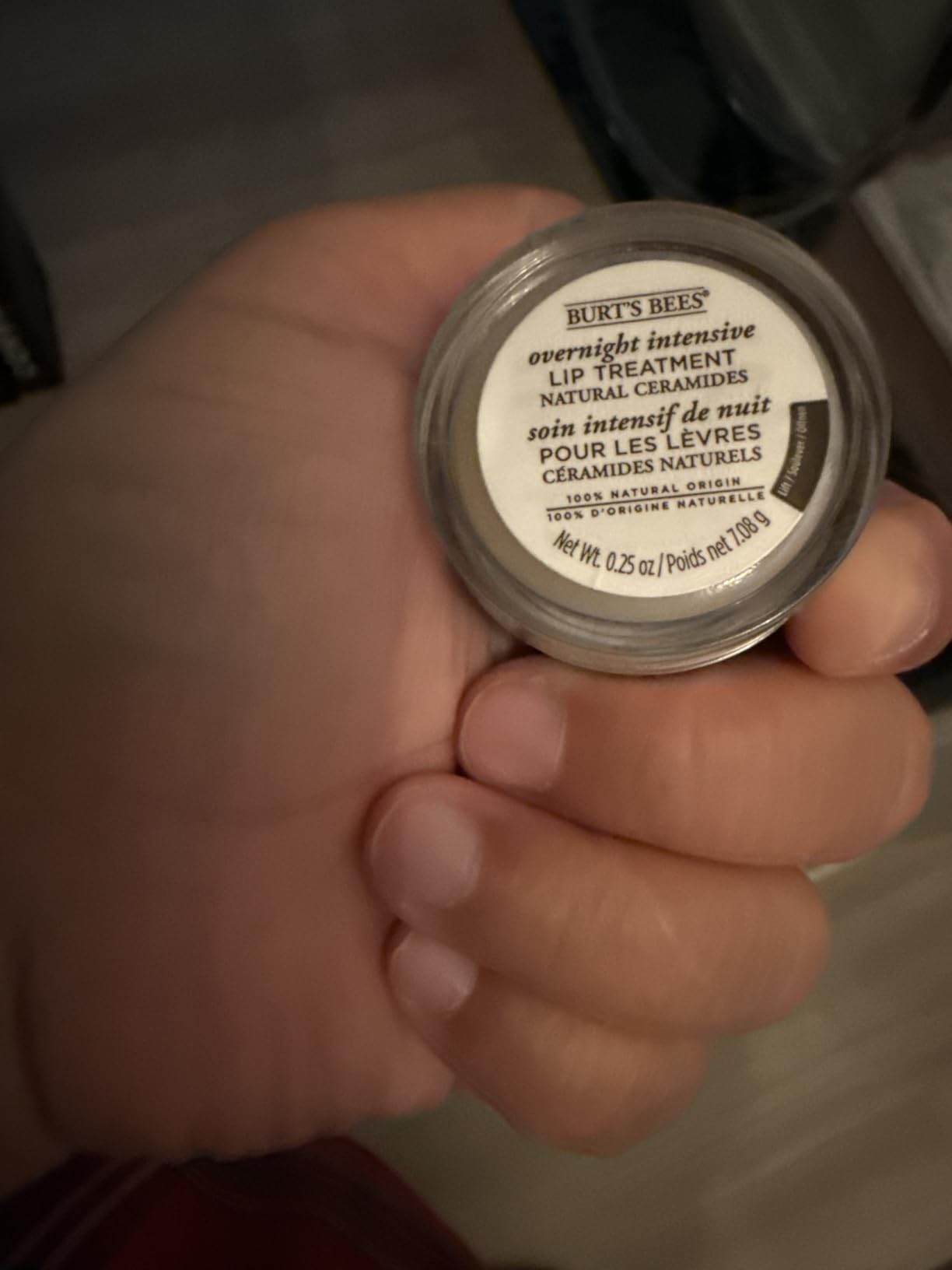 Burt's Bees Original Overnight Intensive Lip Treatment, Moisturizing, Restorative, Reduces Fine Lines, Vitamin E, Ceramides Oils, Natural Origin Lip Care, 0.25 Oz. customer photo 1