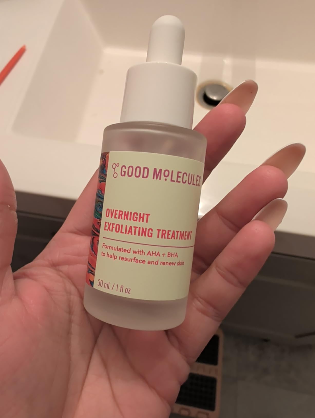 Good Molecules Overnight Exfoliating Treatment, AHA BHA Exfoliant, 1 fl oz | Resurfaces and renews the look of skin overnight with AHA and BHA. Use up to 3 nights a week with daytime SPF. customer photo 1