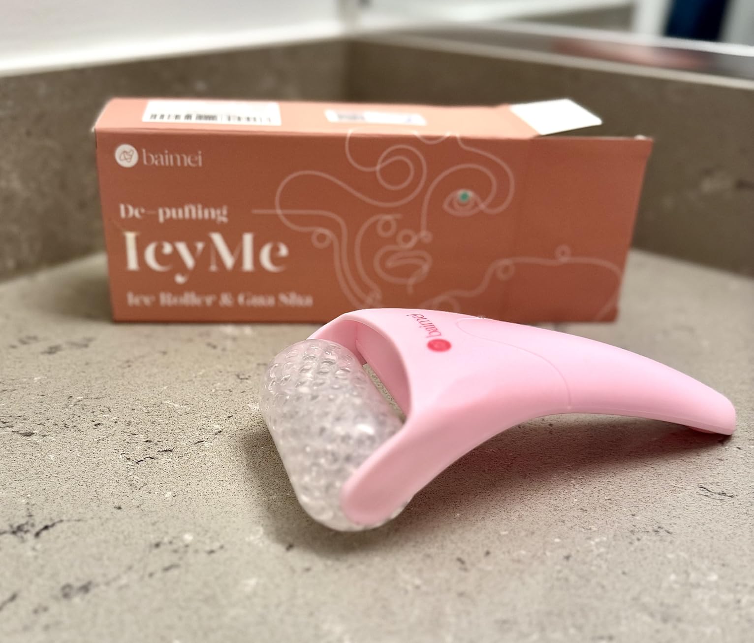 BAIMEI IcyMe Ice Roller for Face and Gua Sha Facial Tool Set, Ice Face Roller Reduces Puffiness Relieves Migraines Skin Care Tools, Self Care for Women - Pink customer photo 2
