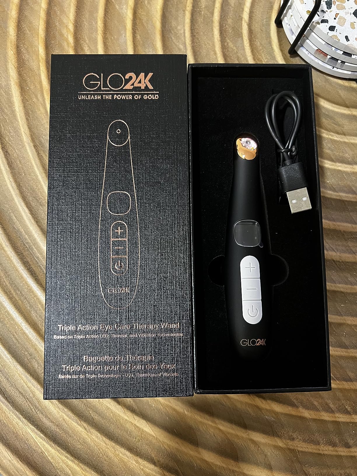 GLO24K Heated Eye Massager Wand with Vibration for Under-Eye Care | Gentle warmth, vibration massage, portable handheld beauty device, for smoother-looking skin around the eyes customer photo 1