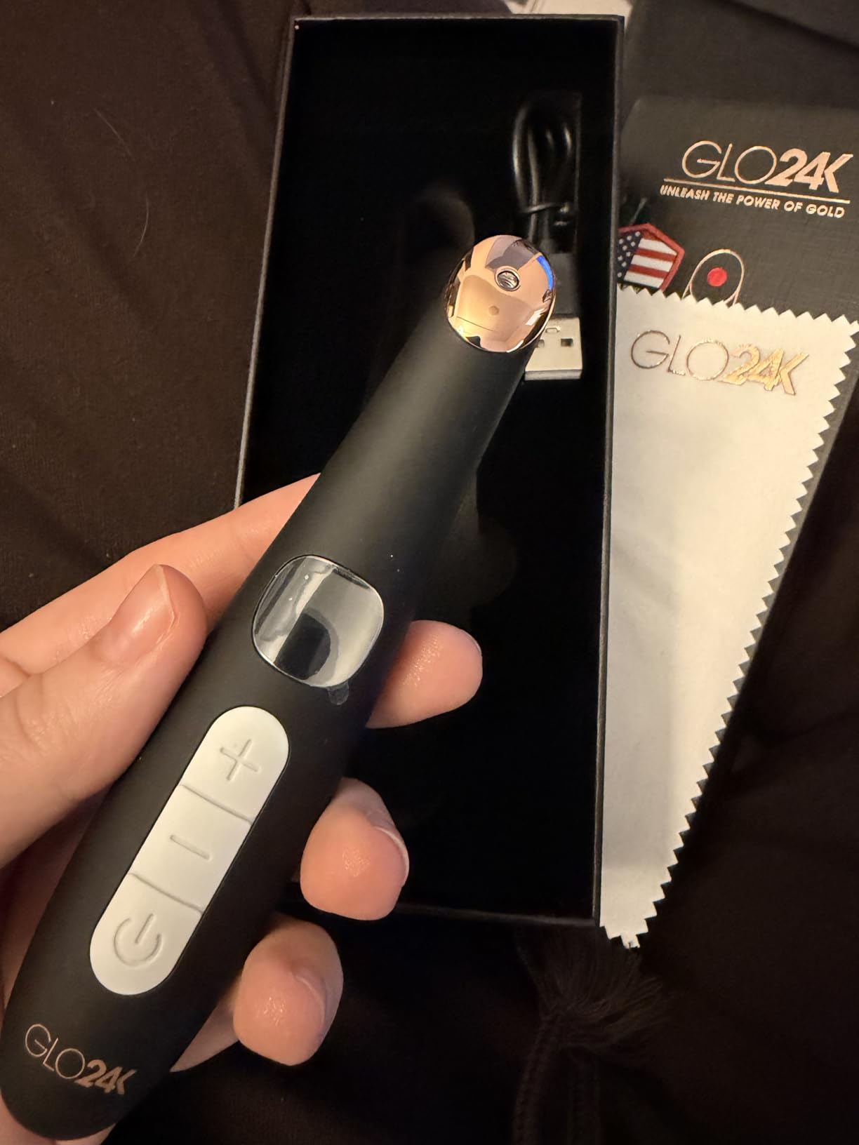 GLO24K Heated Eye Massager Wand with Vibration for Under-Eye Care | Gentle warmth, vibration massage, portable handheld beauty device, for smoother-looking skin around the eyes customer photo 2