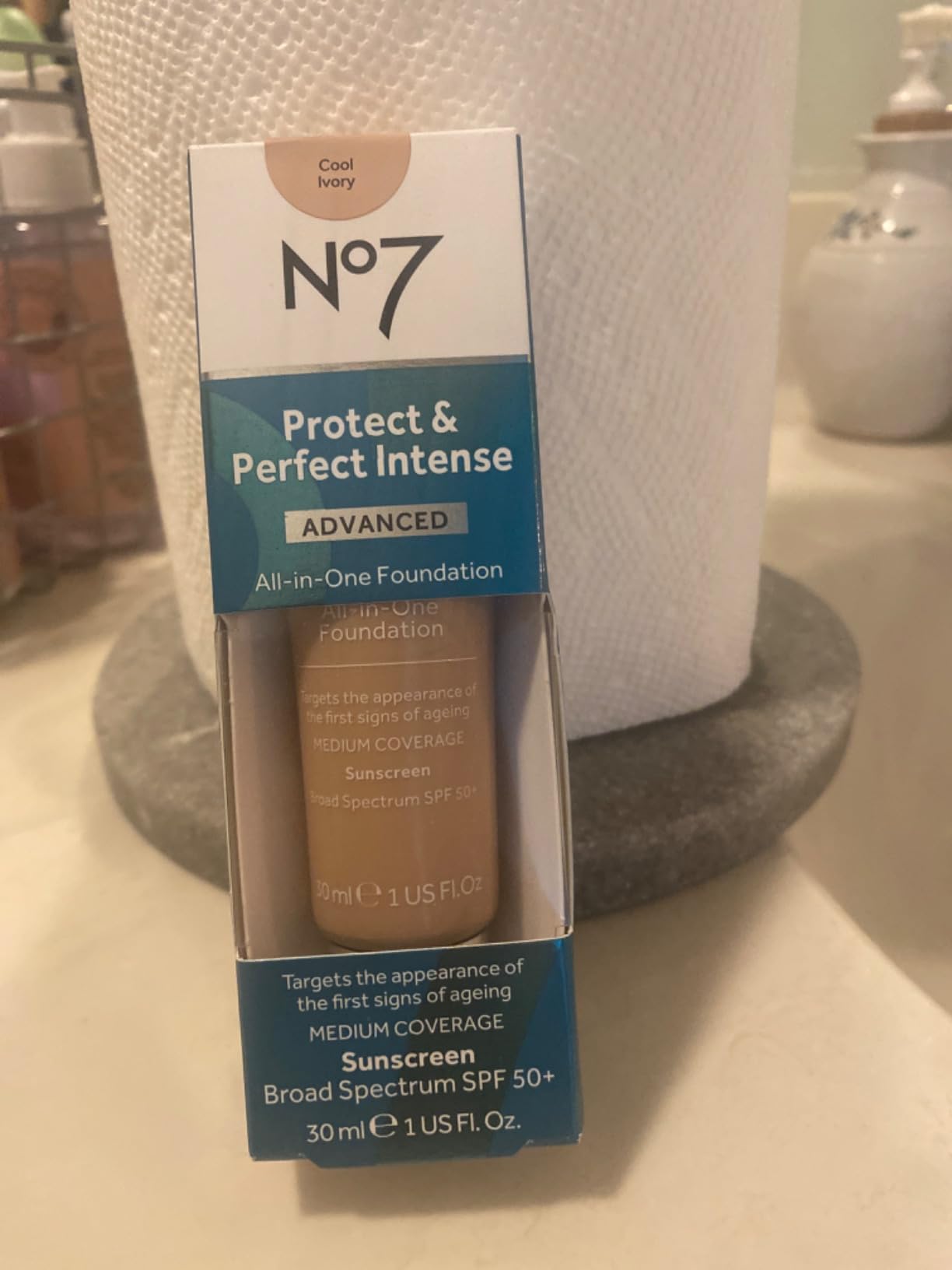No7 Protect & Perfect Advanced All-In-One Foundation, Cool Ivory, 30ml | Age-Defying Base Makeup with SPF 50, Reduces Redness, Blurs Visible Pores customer photo 1