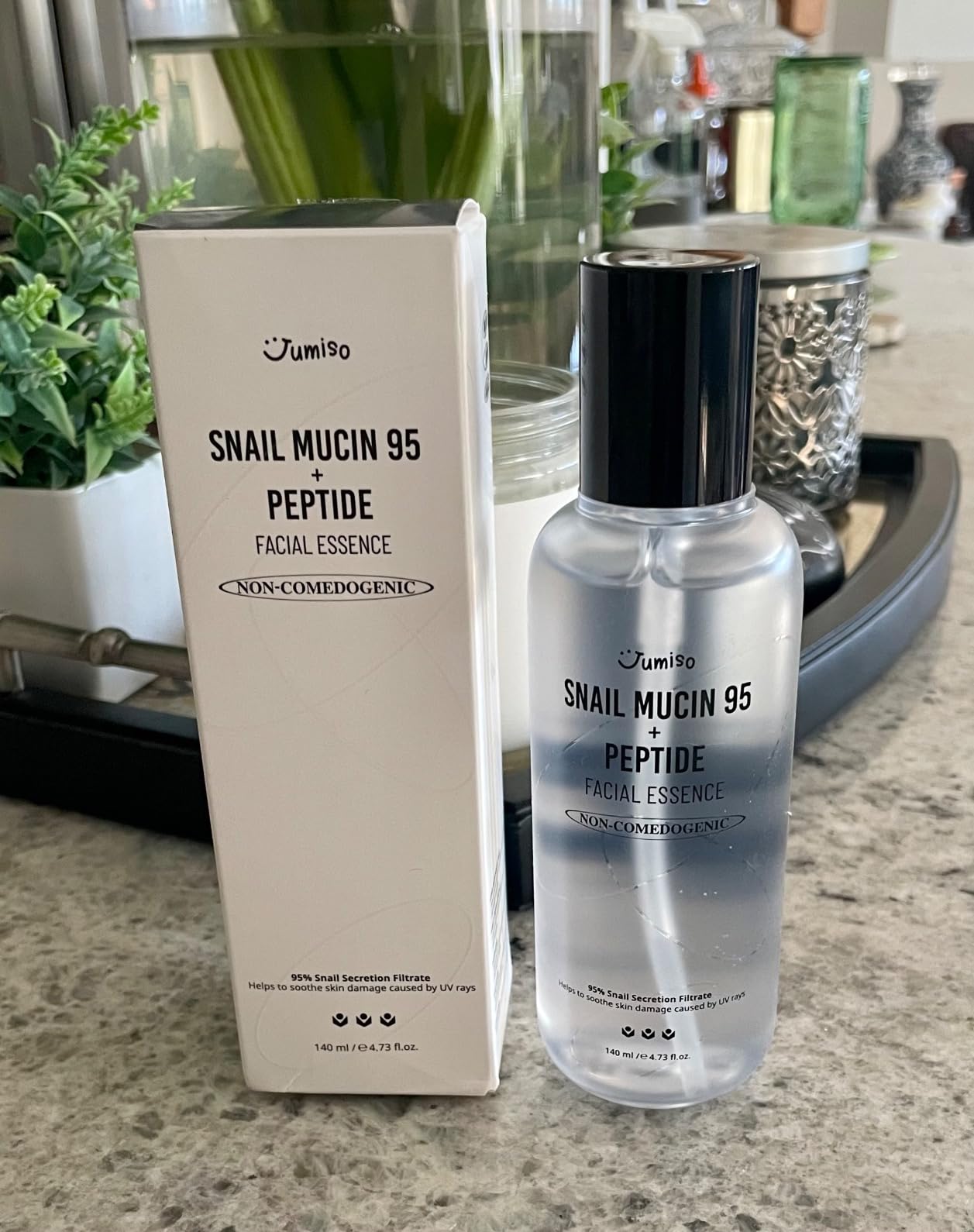 JUMISO Snail Mucin 95% + 5 Peptide Essence, Korean Face Serum, 4.73 fl oz | 95% snail mucin + 5 peptides in one essence: floods skin with moisture, helps firm & plump. Non-comedogenic, fragrance-free. customer photo 2