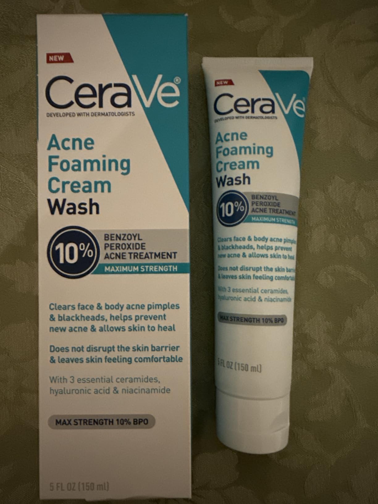 CeraVe Acne Foaming Cream Wash, 10% Benzoyl Peroxide Facial Cleanser, 5oz customer photo 2