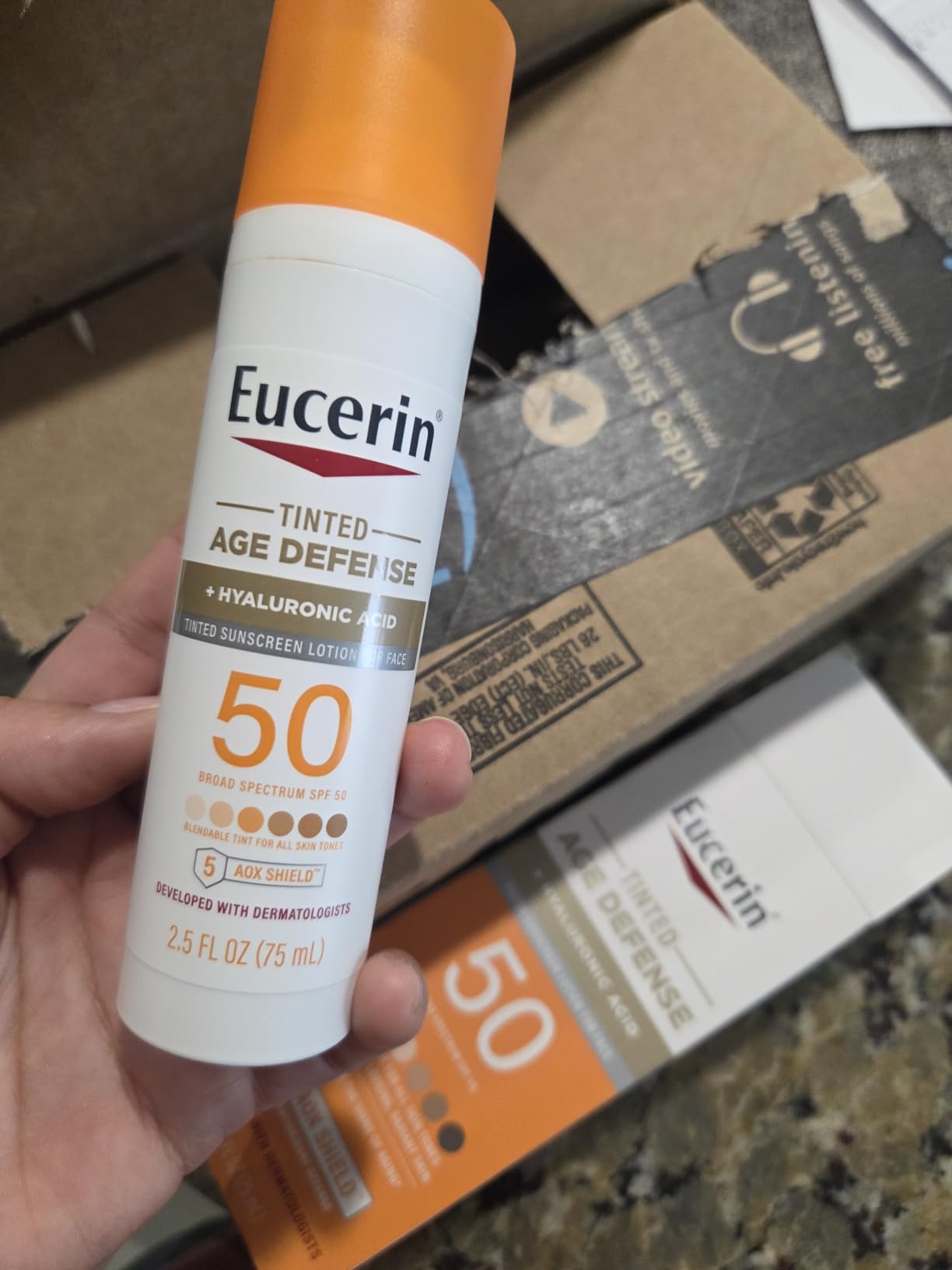 Eucerin Sun Tinted Age Defense Face Sunscreen Lotion SPF 50 with Hyaluronic Acid, Tinted Sunscreen for Face, Blendable Tint for All Skin Tones, Non Comedogenic and Hypoallergenic, 2.5 Fl Oz Bottle customer photo 1