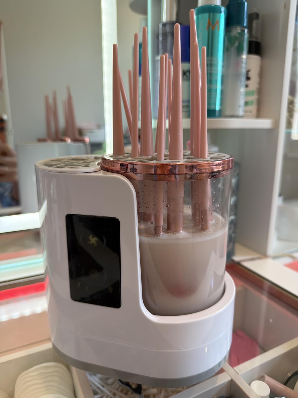 3 IN 1 Electric Makeup Brush Cleaner Machine With Makeup Brush Dryer-Holder-Portable Automatic USB Cosmetic Brushes Cleaner Tool for All Size Beauty Makeup Brush Set, Eyeshadow, Blush Brush (Rose Pink) customer photo 2