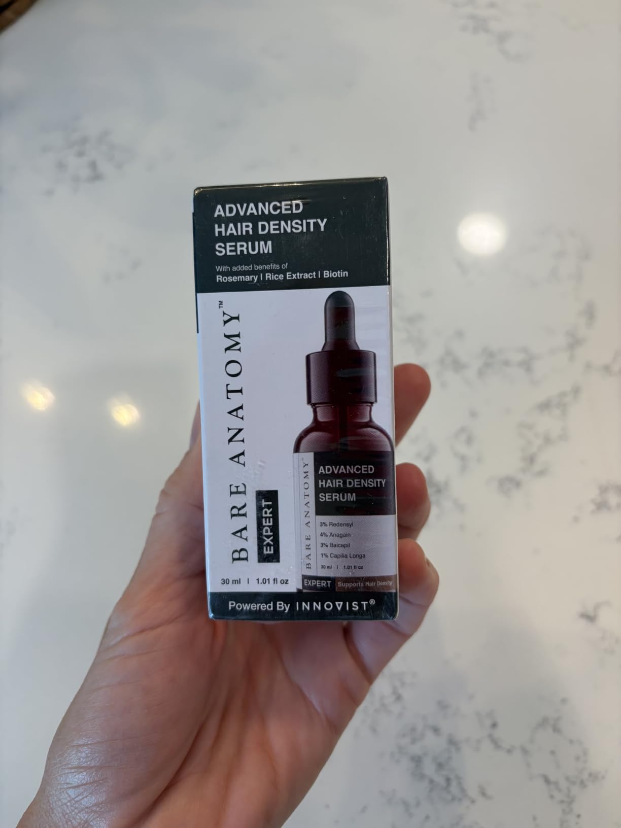 Bare Anatomy Advanced Hair Density Serum | 3% Redensyl, 4% Anagain, 3% Baicapil, 1% Capilia Longa, Rosemary, Biotin & Rice Extract | Reduces Hair Fall, Supports Hair Growth for Men & Women | 30 ml customer photo 1