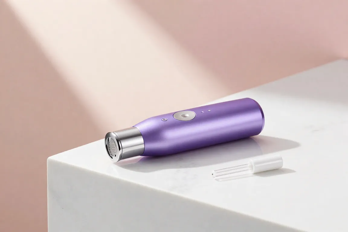 High-frequency wand device with glass electrodes for treating deep cystic acne.